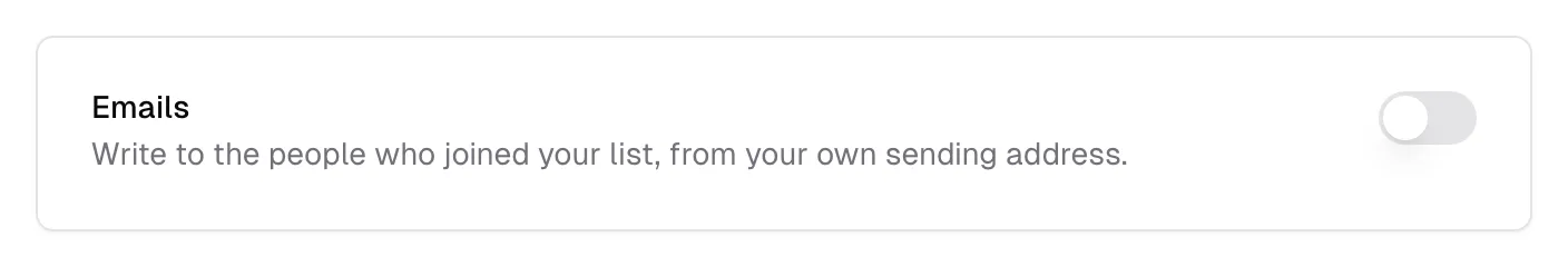The Emails row in Settings, switched off
