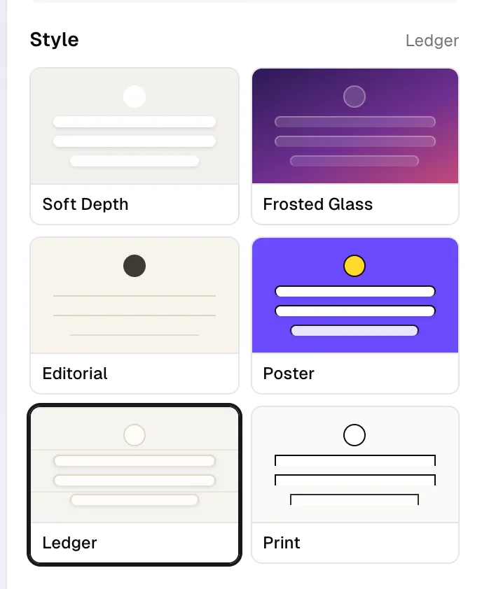 The Style section, with Ledger selected